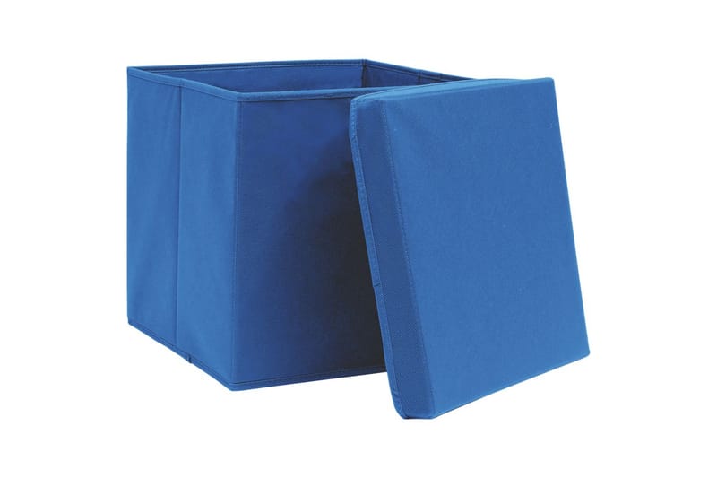 Oppbevaringsbokser med lokk 4 stk blå 32x32x32 cm stoff - Oppbevaring - Oppbevaring til småting - Oppbevaringsbokser
