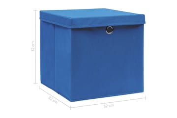 Oppbevaringsbokser med lokk 4 stk blå 32x32x32 cm stoff - Oppbevaring - Oppbevaring til småting - Oppbevaringsbokser