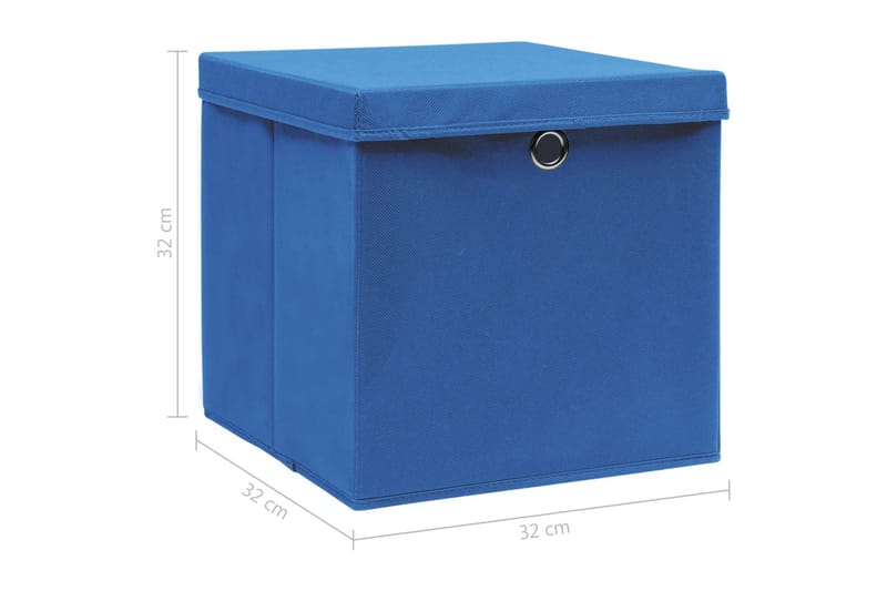 Oppbevaringsbokser med lokk 4 stk blå 32x32x32 cm stoff - Oppbevaring - Oppbevaring til småting - Oppbevaringsbokser
