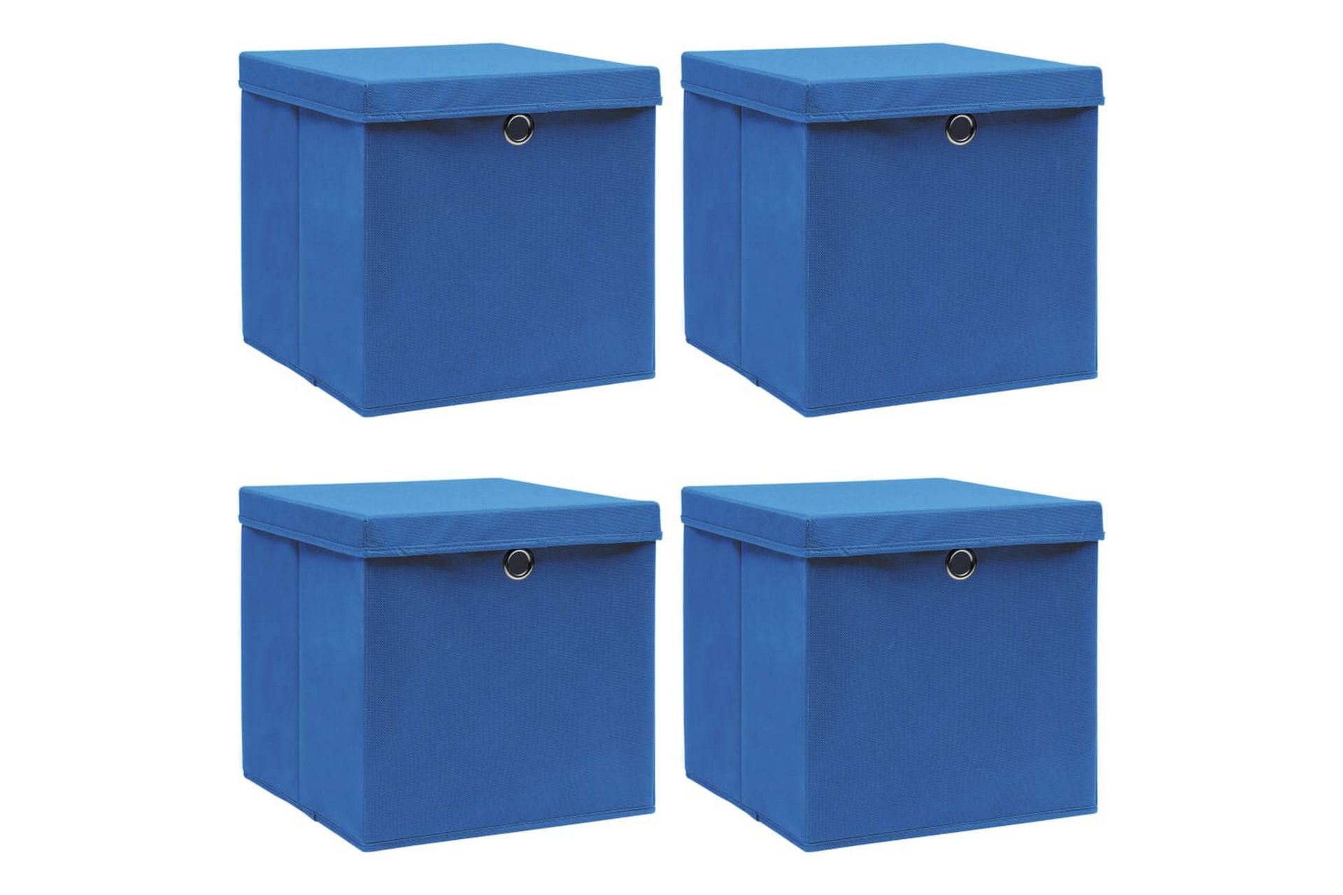 Oppbevaringsbokser med lokk 4 stk blå 32x32x32 cm stoff - Oppbevaring - Oppbevaring til småting - Oppbevaringsbokser