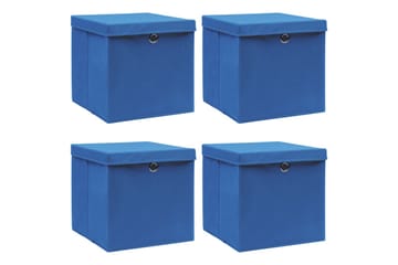 Oppbevaringsbokser med lokk 4 stk blå 32x32x32 cm stoff - Oppbevaring - Oppbevaring til småting - Oppbevaringsbokser