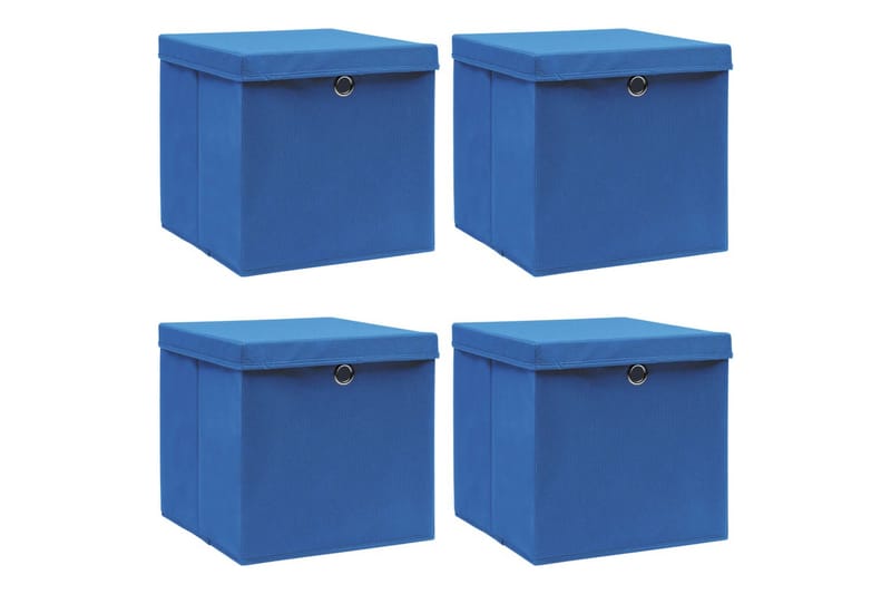 Oppbevaringsbokser med lokk 4 stk blå 32x32x32 cm stoff - Oppbevaring - Oppbevaring til småting - Oppbevaringsbokser