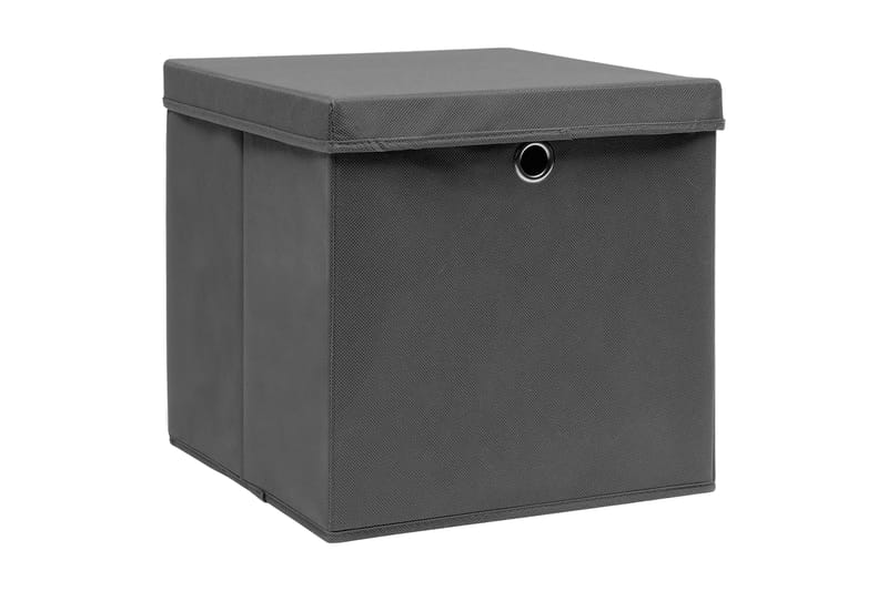 Oppbevaringsbokser med lokk 4 stk grå 32x32x32 cm stoff - Oppbevaring - Oppbevaring til småting - Oppbevaringsbokser