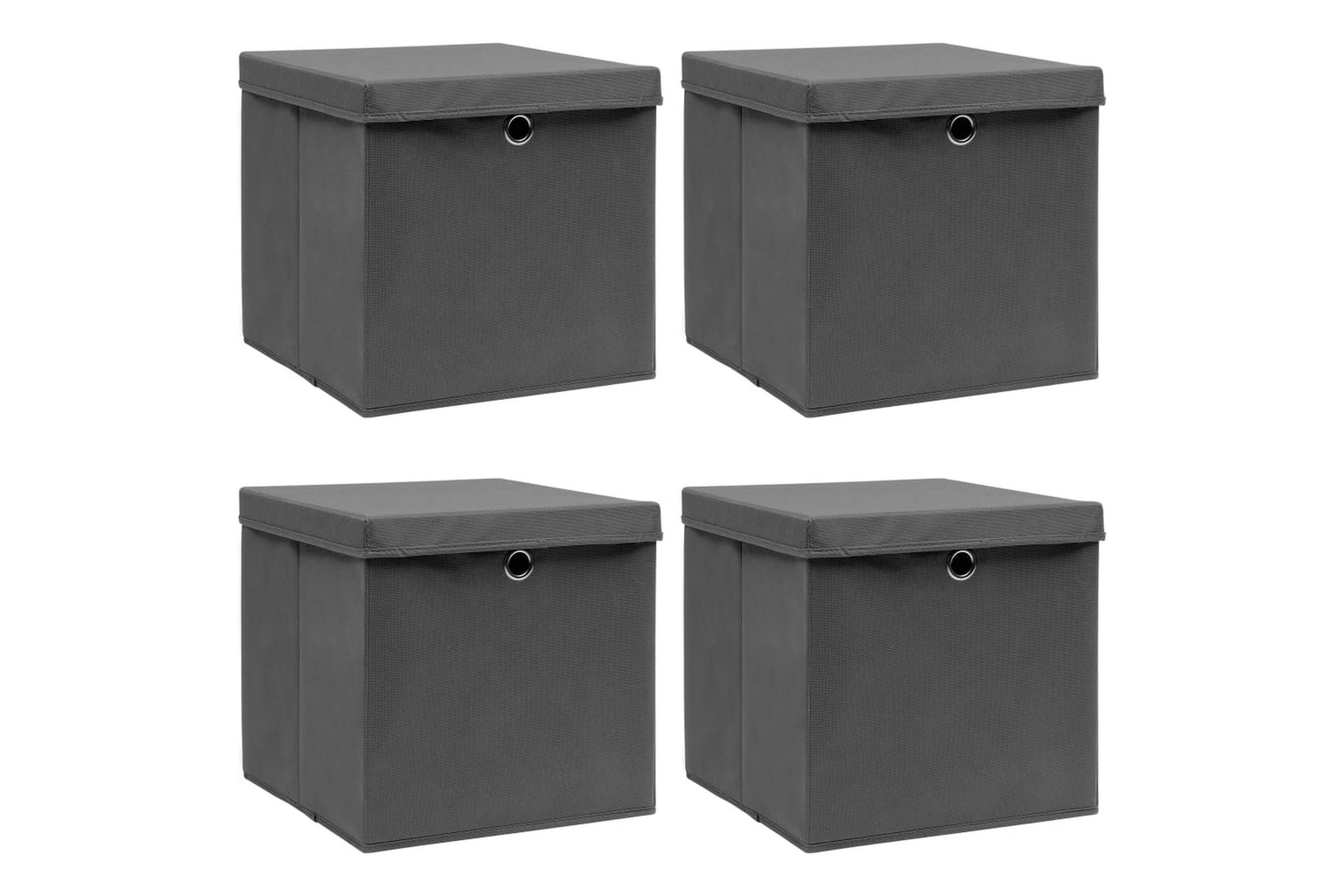 Oppbevaringsbokser med lokk 4 stk grå 32x32x32 cm stoff - Oppbevaring - Oppbevaring til småting - Oppbevaringsbokser