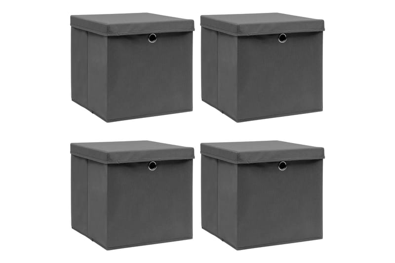 Oppbevaringsbokser med lokk 4 stk grå 32x32x32 cm stoff - Oppbevaring - Oppbevaring til småting - Oppbevaringsbokser