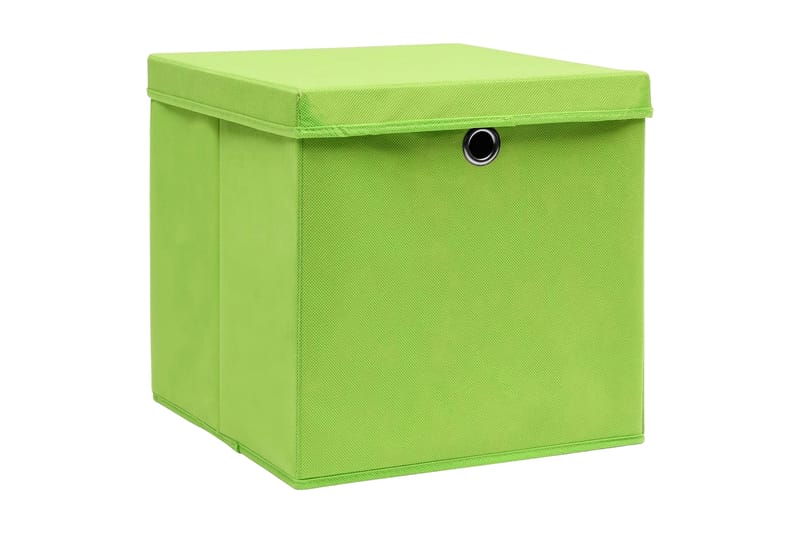 Oppbevaringsbokser med lokk 4 stk grønn 32x32x32 cm stoff - Oppbevaring - Oppbevaring til småting - Oppbevaringsbokser