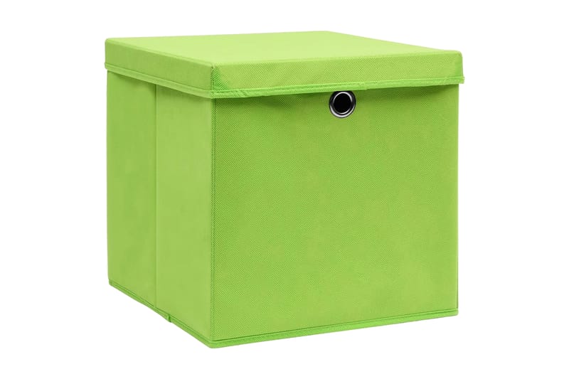 Oppbevaringsbokser med lokk 4 stk grønn 32x32x32 cm stoff - Oppbevaringsbokser