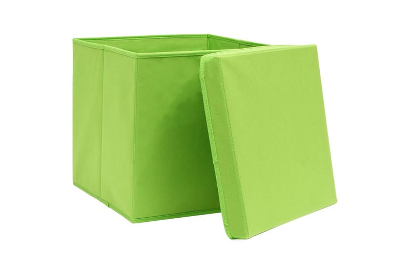 Oppbevaringsbokser med lokk 4 stk grønn 32x32x32 cm stoff - Oppbevaring - Oppbevaring til småting - Oppbevaringsbokser