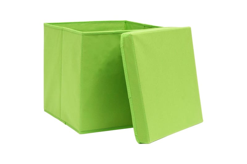 Oppbevaringsbokser med lokk 4 stk grønn 32x32x32 cm stoff - Oppbevaringsbokser