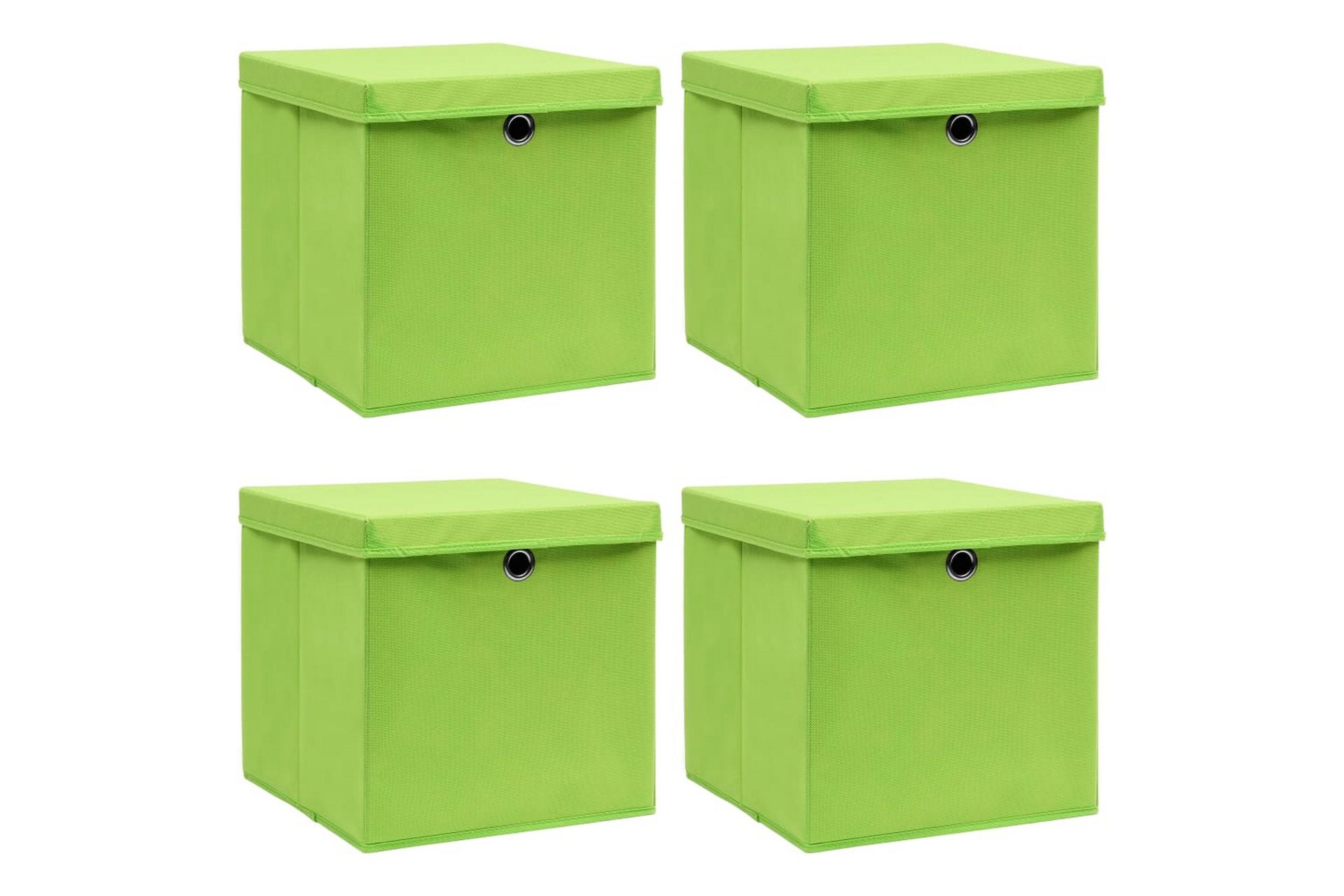 Oppbevaringsbokser med lokk 4 stk grønn 32x32x32 cm stoff - Oppbevaring - Oppbevaring til småting - Oppbevaringsbokser