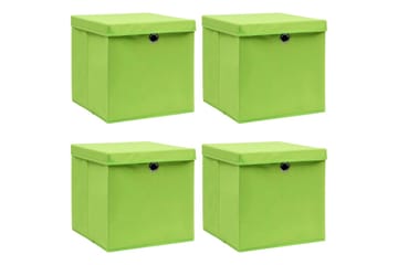 Oppbevaringsbokser med lokk 4 stk grønn 32x32x32 cm stoff - Oppbevaring - Oppbevaring til småting - Oppbevaringsbokser