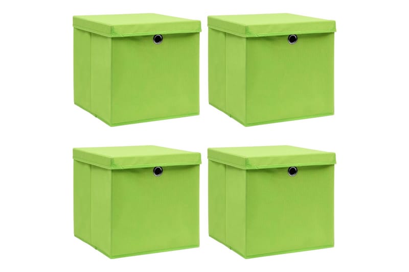 Oppbevaringsbokser med lokk 4 stk grønn 32x32x32 cm stoff - Oppbevaring - Oppbevaring til småting - Oppbevaringsbokser