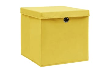 Oppbevaringsbokser med lokk 4 stk gul 32x32x32 cm stoff - Oppbevaring - Oppbevaring til småting - Oppbevaringsbokser