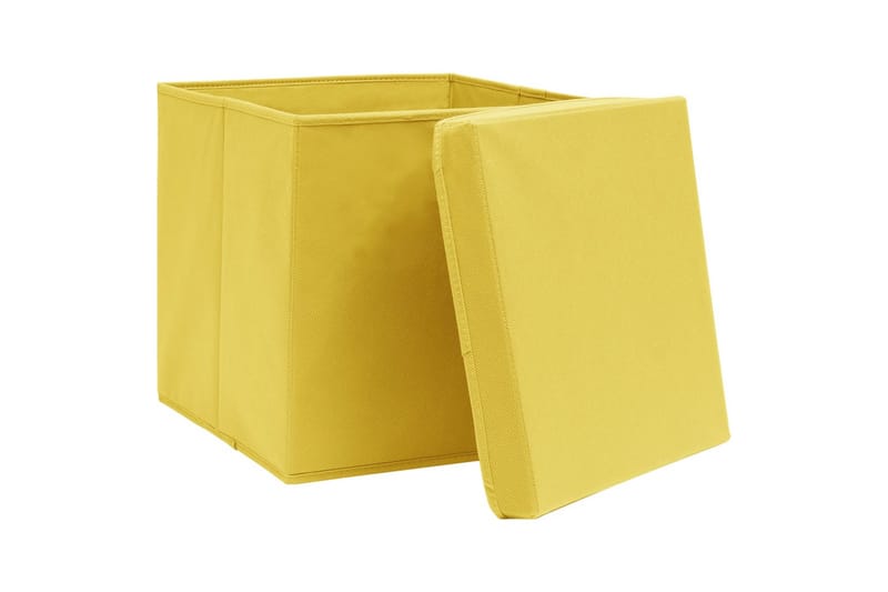 Oppbevaringsbokser med lokk 4 stk gul 32x32x32 cm stoff - Oppbevaring - Oppbevaring til småting - Oppbevaringsbokser