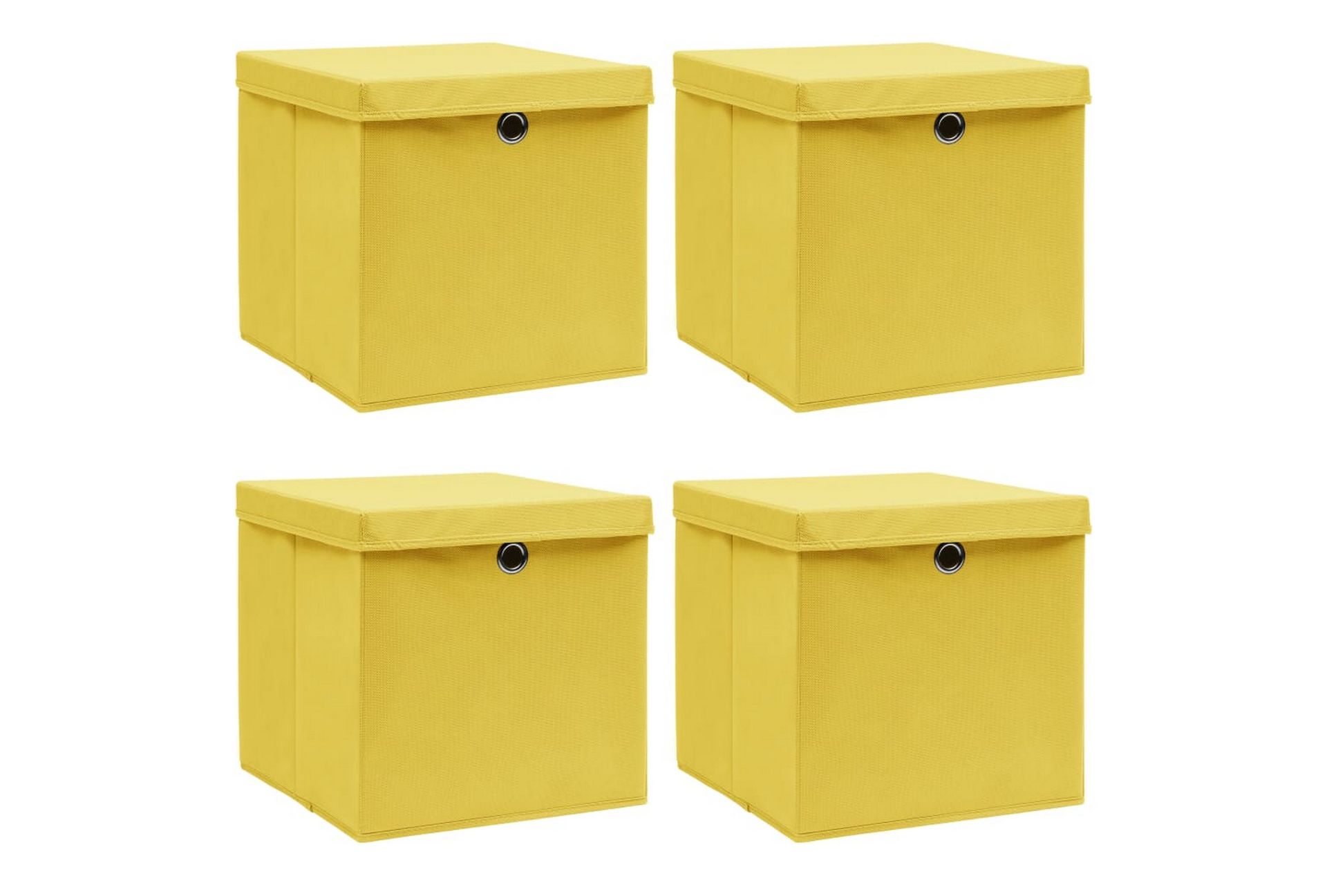 Oppbevaringsbokser med lokk 4 stk gul 32x32x32 cm stoff - Oppbevaring - Oppbevaring til småting - Oppbevaringsbokser