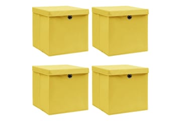 Oppbevaringsbokser med lokk 4 stk gul 32x32x32 cm stoff - Oppbevaring - Oppbevaring til småting - Oppbevaringsbokser