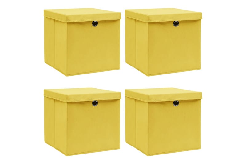 Oppbevaringsbokser med lokk 4 stk gul 32x32x32 cm stoff - Oppbevaring - Oppbevaring til småting - Oppbevaringsbokser