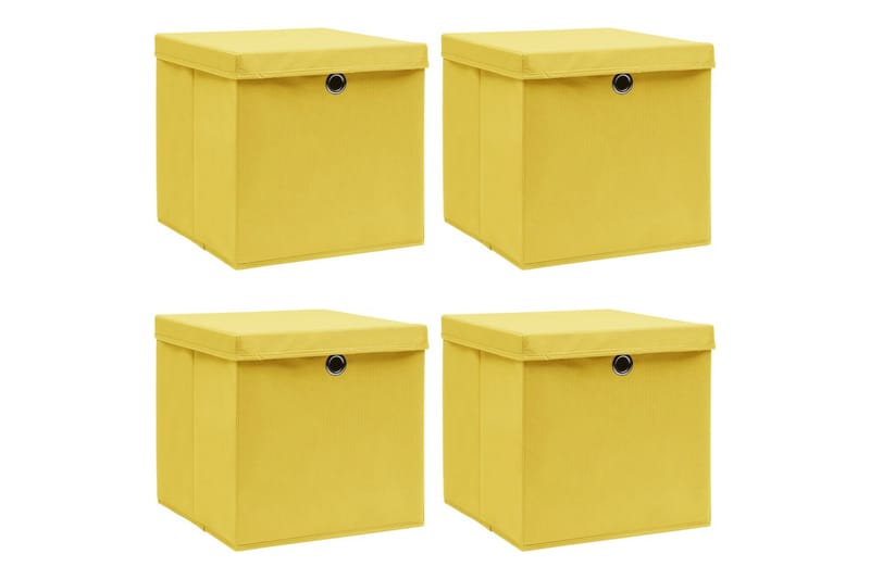 Oppbevaringsbokser med lokk 4 stk gul 32x32x32 cm stoff - Oppbevaringsbokser