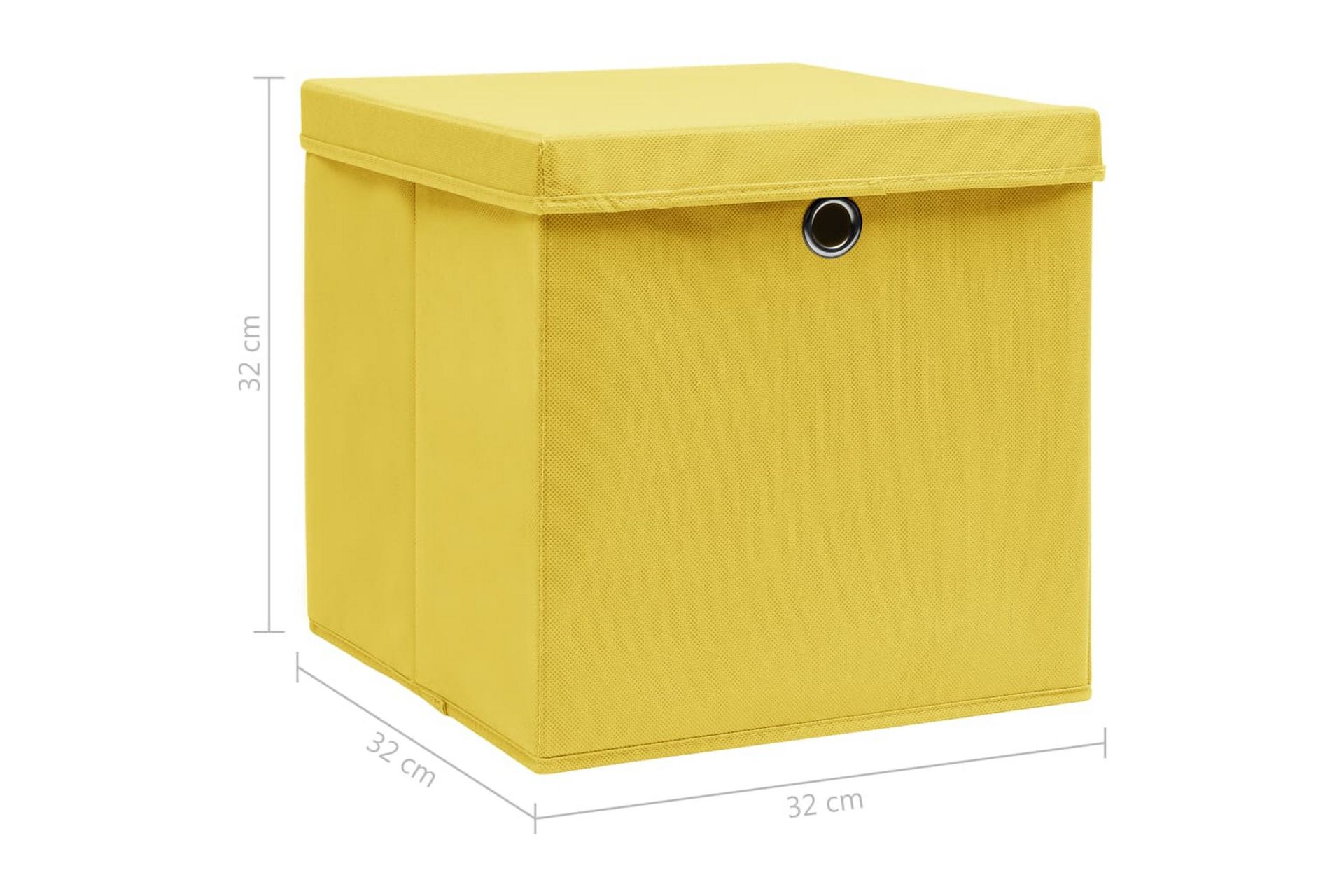 Oppbevaringsbokser med lokk 4 stk gul 32x32x32 cm stoff - Oppbevaring - Oppbevaring til småting - Oppbevaringsbokser