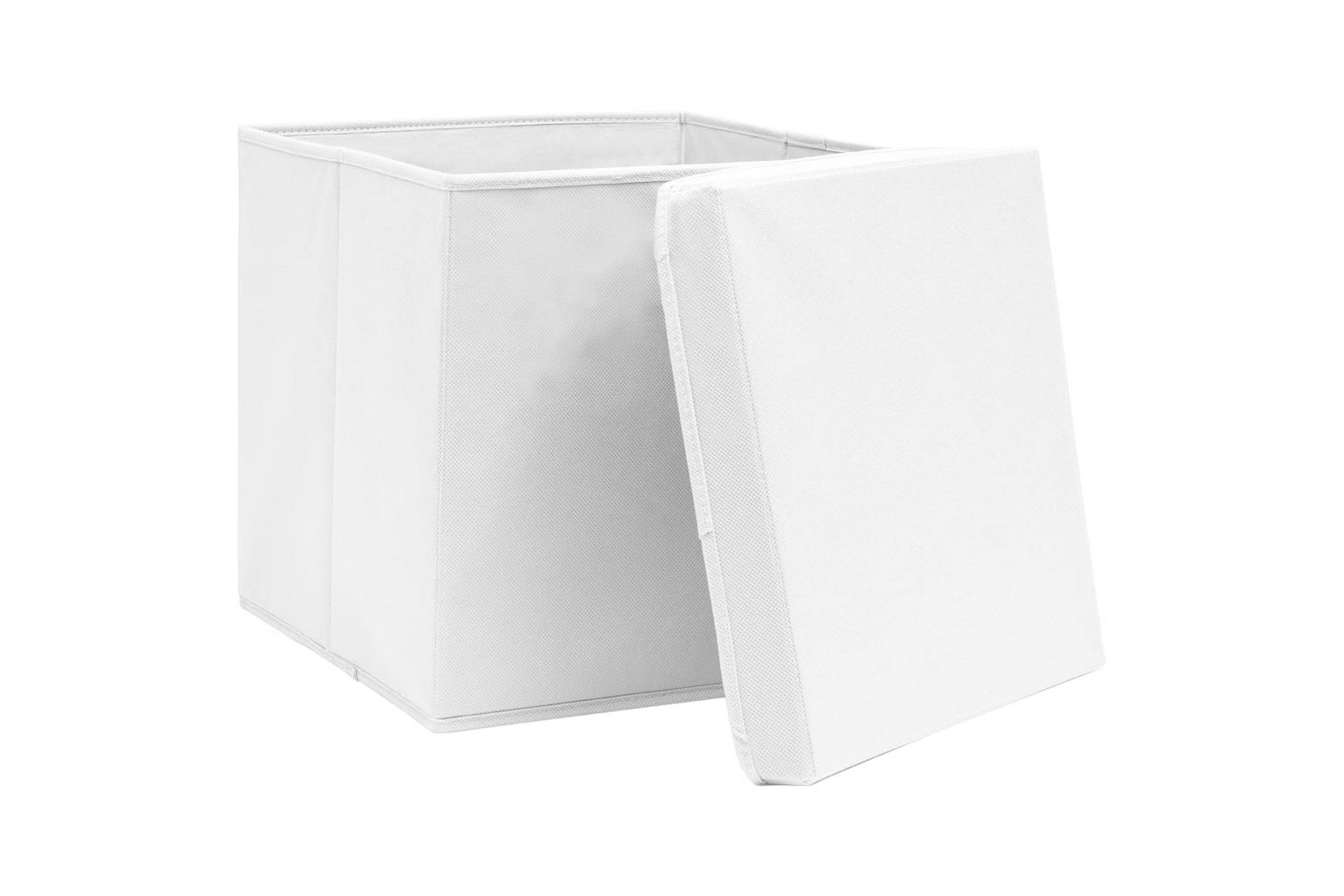 Oppbevaringsbokser med lokk 4 stk hvit 32x32x32 cm stoff - Oppbevaring - Oppbevaring til småting - Oppbevaringsbokser
