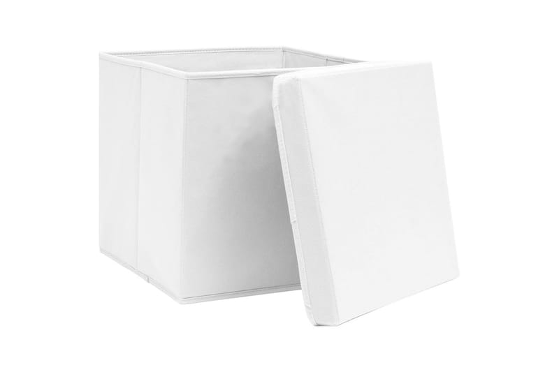 Oppbevaringsbokser med lokk 4 stk hvit 32x32x32 cm stoff - Oppbevaring - Oppbevaring til småting - Oppbevaringsbokser