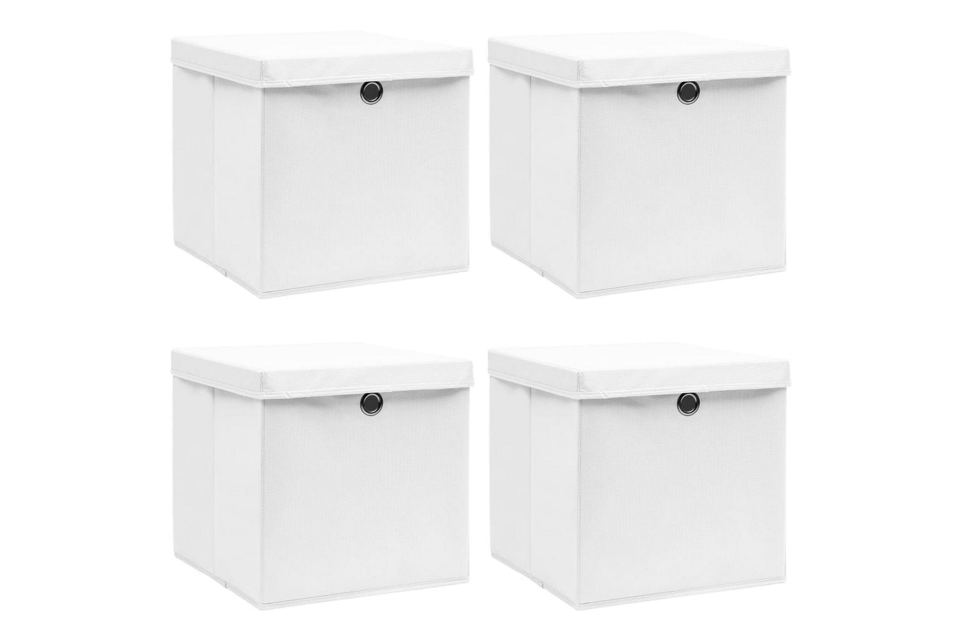 Oppbevaringsbokser med lokk 4 stk hvit 32x32x32 cm stoff - Oppbevaring - Oppbevaring til småting - Oppbevaringsbokser