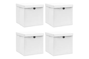 Oppbevaringsbokser med lokk 4 stk hvit 32x32x32 cm stoff - Oppbevaring - Oppbevaring til småting - Oppbevaringsbokser