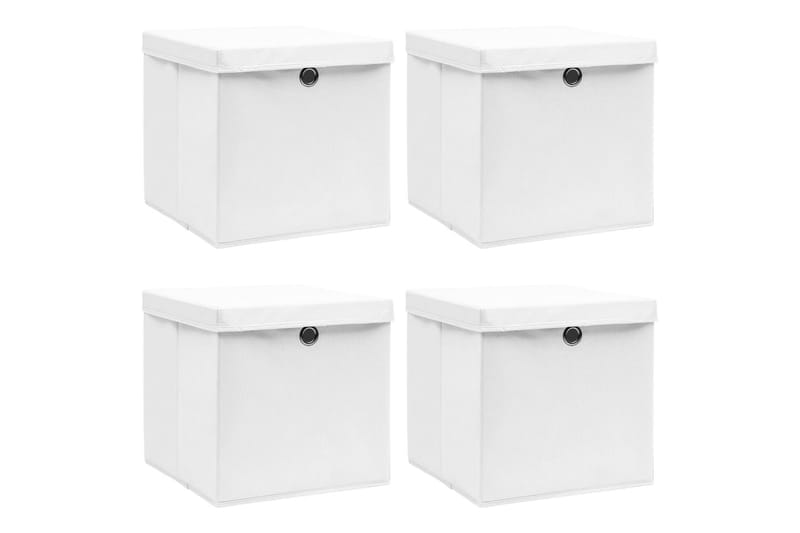 Oppbevaringsbokser med lokk 4 stk hvit 32x32x32 cm stoff - Oppbevaring - Oppbevaring til småting - Oppbevaringsbokser