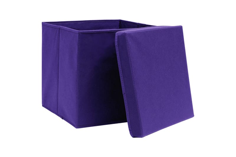 Oppbevaringsbokser med lokk 4 stk lilla 32x32x32 cm stoff - Oppbevaring - Oppbevaring til småting - Oppbevaringsbokser