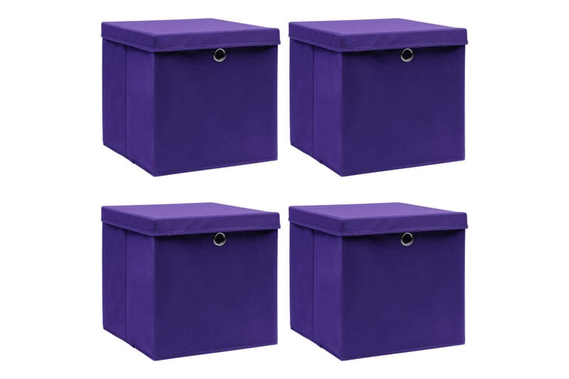 Oppbevaringsbokser med lokk 4 stk lilla 32x32x32 cm stoff - Oppbevaring - Oppbevaring til småting - Oppbevaringsbokser