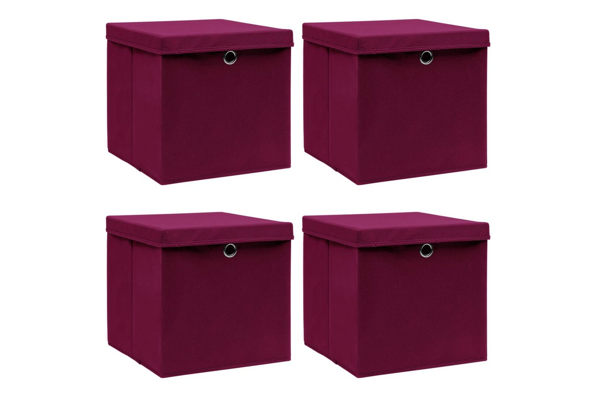 Oppbevaringsbokser med lokk 4 stk rød 32x32x32 cm stoff - Oppbevaring - Oppbevaring til småting - Oppbevaringsbokser
