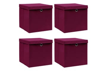 Oppbevaringsbokser med lokk 4 stk rød 32x32x32 cm stoff - Oppbevaring - Oppbevaring til småting - Oppbevaringsbokser