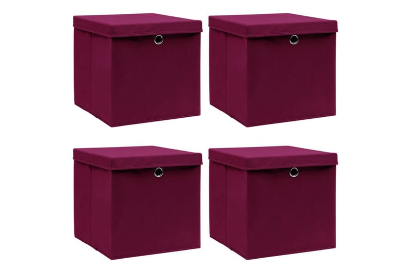 Oppbevaringsbokser med lokk 4 stk rød 32x32x32 cm stoff - Oppbevaring - Oppbevaring til småting - Oppbevaringsbokser