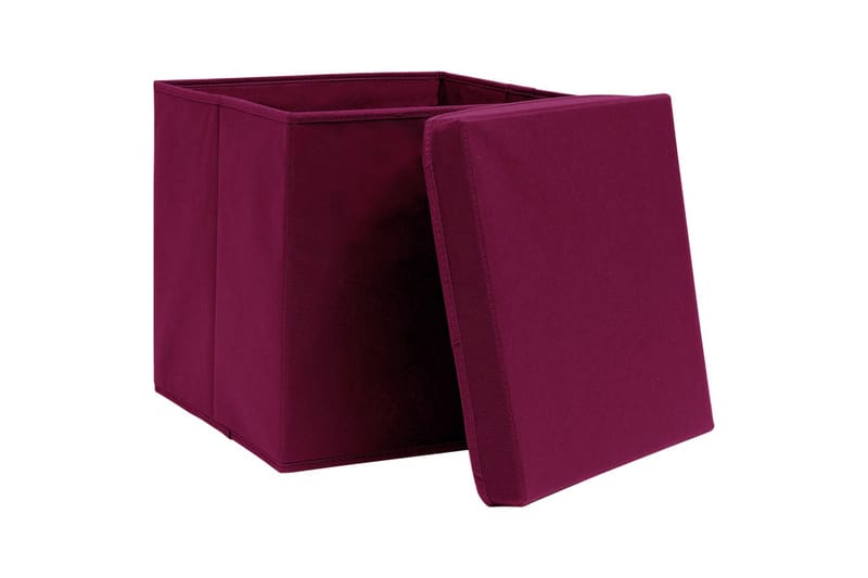 Oppbevaringsbokser med lokk 4 stk rød 32x32x32 cm stoff - Oppbevaring - Oppbevaring til småting - Oppbevaringsbokser