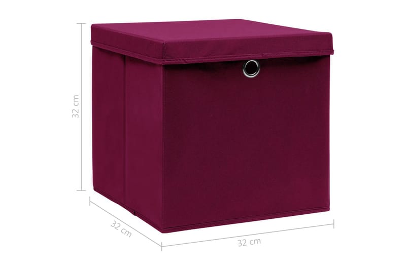 Oppbevaringsbokser med lokk 4 stk rød 32x32x32 cm stoff - Oppbevaring - Oppbevaring til småting - Oppbevaringsbokser