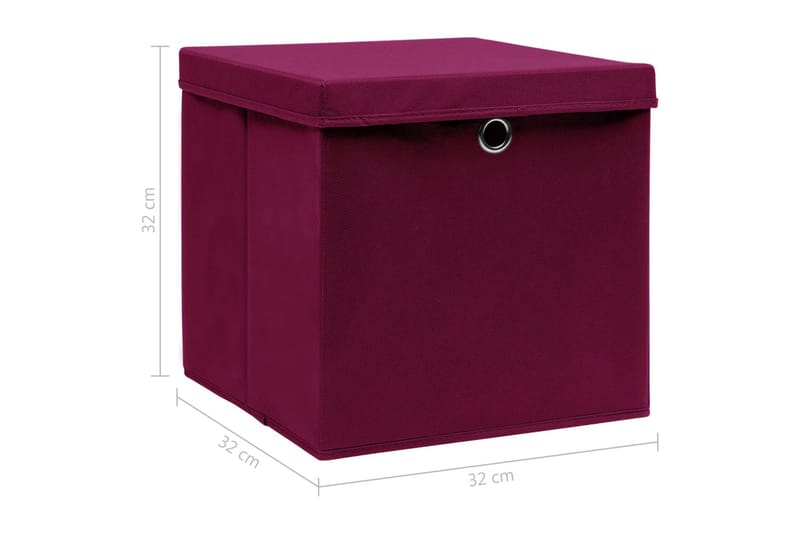 Oppbevaringsbokser med lokk 4 stk rød 32x32x32 cm stoff - Oppbevaringsbokser