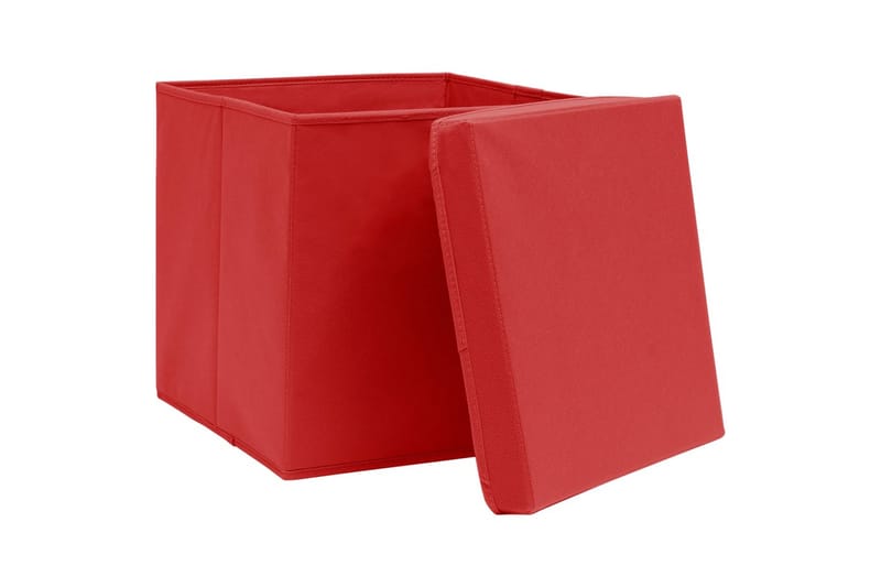 Oppbevaringsbokser med lokk 4 stk rød 32x32x32 cm stoff - Oppbevaring - Oppbevaring til småting - Oppbevaringsbokser