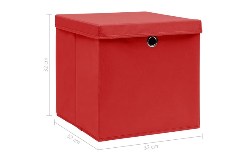 Oppbevaringsbokser med lokk 4 stk rød 32x32x32 cm stoff - Oppbevaring - Oppbevaring til småting - Oppbevaringsbokser