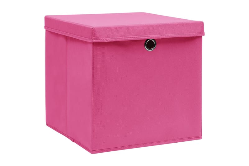 Oppbevaringsbokser med lokk 4 stk rosa 32x32x32 cm stoff - Oppbevaringsbokser