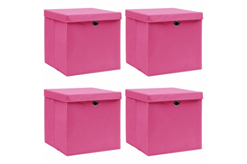 Oppbevaringsbokser med lokk 4 stk rosa 32x32x32 cm stoff - Oppbevaringsbokser