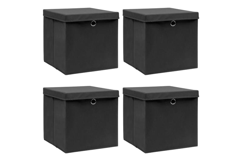 Oppbevaringsbokser med lokk 4 stk svart 32x32x32 cm stoff - Oppbevaring - Oppbevaring til småting - Oppbevaringsbokser