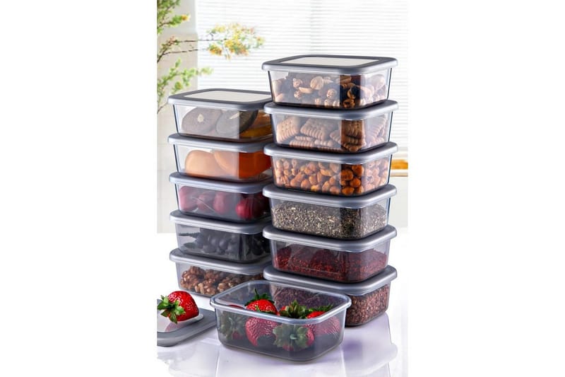 Oppbevaringsbokssett (12 deler) Ornel Antrasitt - Antrasitt - Oppbevaring - Oppbevaring til småting - Oppbevaringsbokser - Plastkurv & plastboks