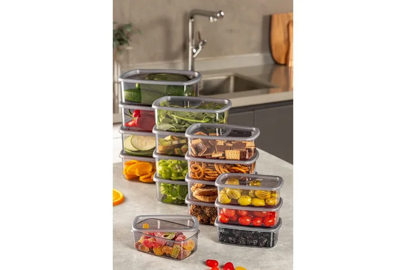 Oppbevaringsbokssett (16 deler) Rasalas16 Antrasitt - Antrasitt - Oppbevaring - Oppbevaring til småting - Oppbevaringsbokser - Plastkurv & plastboks