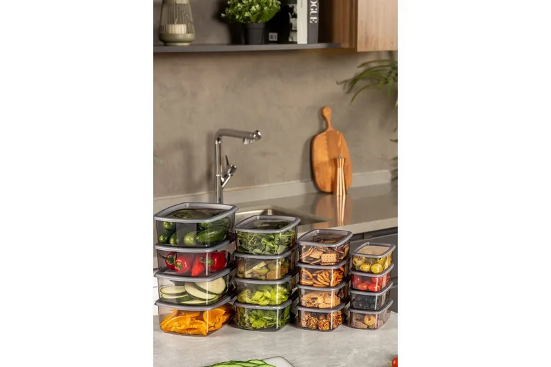 Oppbevaringsbokssett (16 deler) Rasalas16 Antrasitt - Antrasitt - Oppbevaring - Oppbevaring til småting - Oppbevaringsbokser - Plastkurv & plastboks