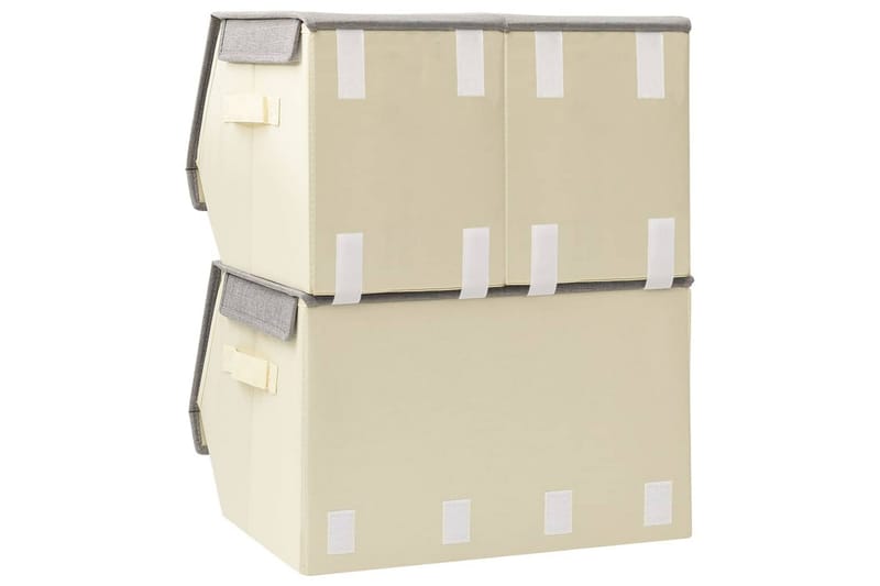 Stablebare oppbevaringsbokser 3 stk stoff grå og kremhvit - Grå - Oppbevaringsbokser
