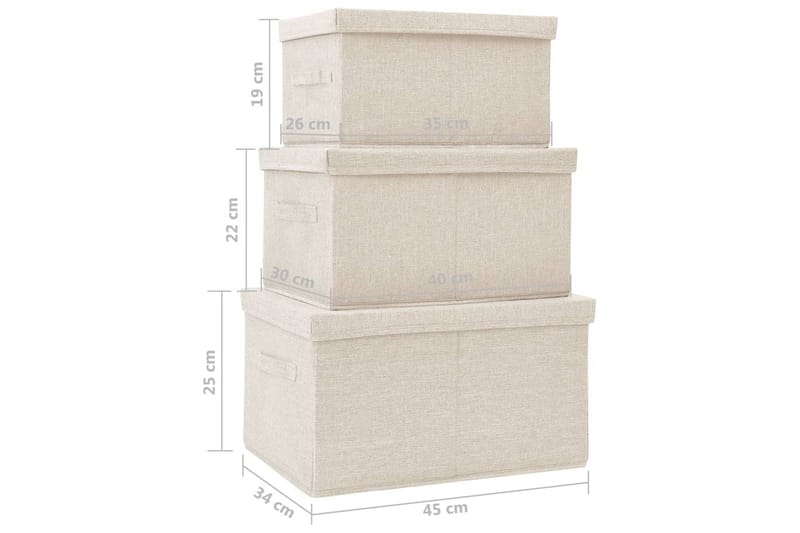 Stablebare oppbevaringsbokser 3 stk stoff kremhvit - Krem - Oppbevaringsbokser