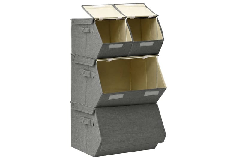 Stablebare oppbevaringsbokser 4 stk stoff antrasitt - Antrasittgrå - Oppbevaringsbokser