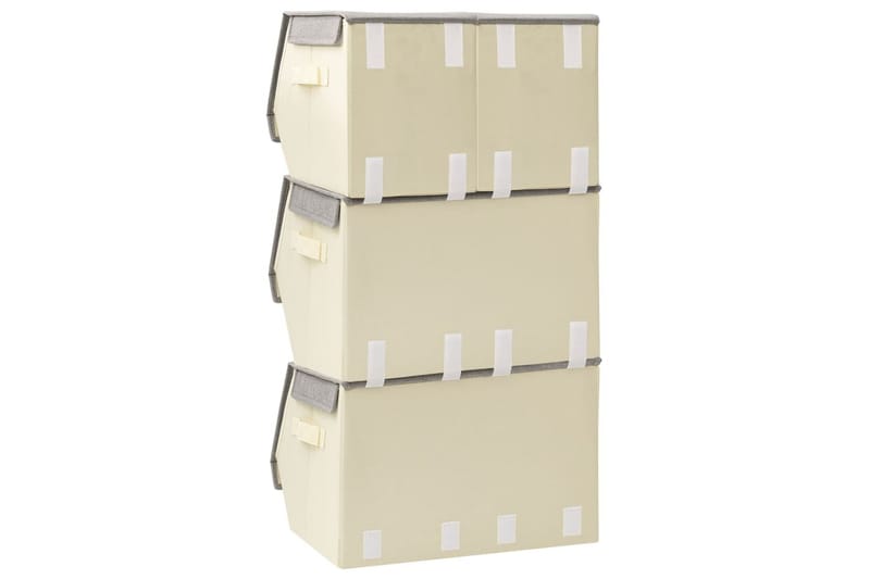 Stablebare oppbevaringsbokser 4 stk stoff grå og kremhvit - Grå - Oppbevaringsbokser