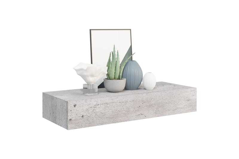 Veggmontert skuffehylle betonggrå 60x23,5x10 cm MDF - Grå - Oppbevaring - Oppbevaring til småting - Oppbevaringsbokser