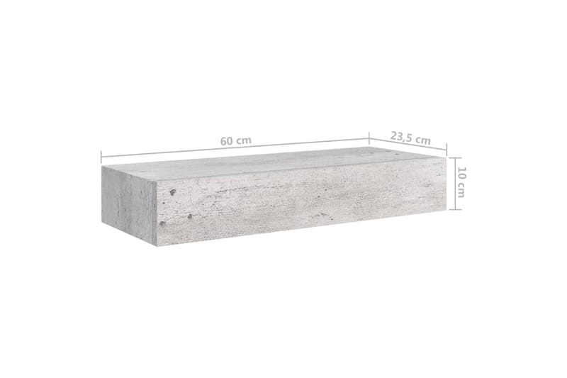 Veggmontert skuffehylle betonggrå 60x23,5x10 cm MDF - Grå - Oppbevaring - Oppbevaring til småting - Oppbevaringsbokser